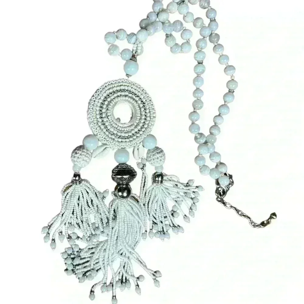 Chico's White Beaded Dream Catcher Long Necklace 32